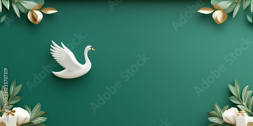 white illustration swan on a blue background- space for design or text.  photo