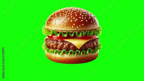 Fresh beef burger green screen animation motion graphic in 4K high resolution.