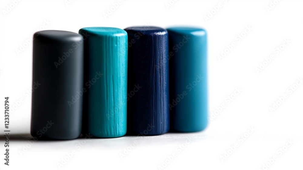 Teal Blue Crayon Cylinders on White Background Teal Blue Crayon Cylinders on White Background