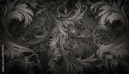 Moody Gothic Baroque Patterned Backdrop in Dark Tones A Rococo Masterpiece with Classic Elegance and Shadowed at3 photo