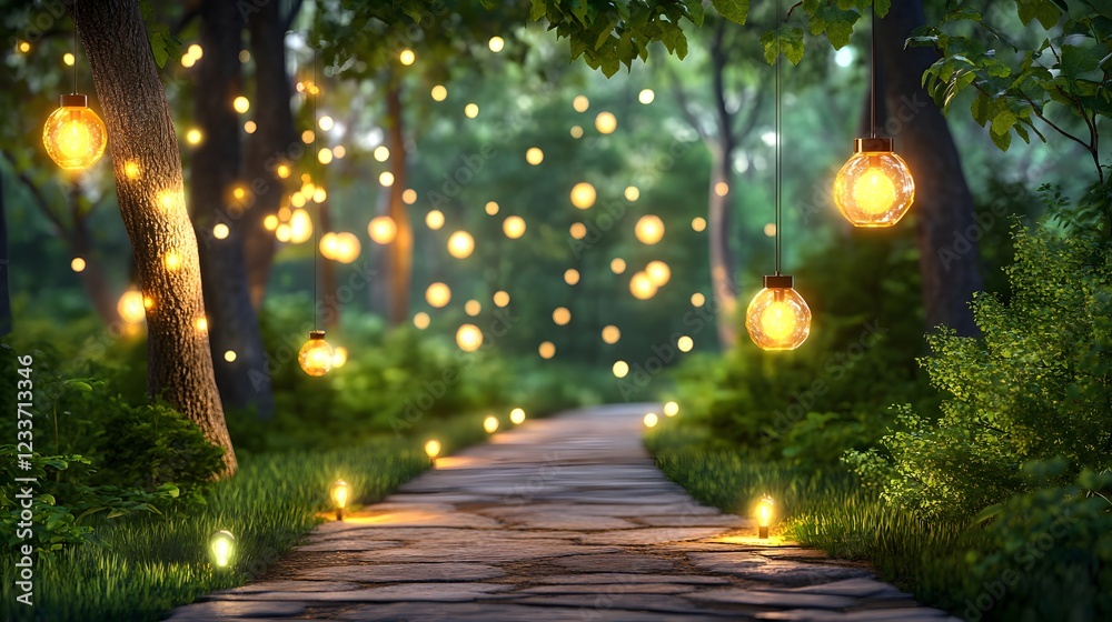 Magical Forest Path, Glowing Lights - Nature photography Magical Forest Path, Glowing Lights - Nature photography