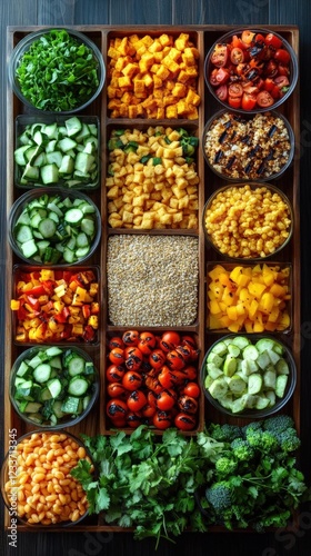 Wallpaper Mural Colorful Vegetable and Grain Salad Ingredients in Wooden Tray Torontodigital.ca