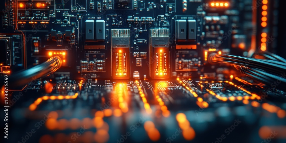 Obraz premium Illuminated Circuit Board: A Glowing Technological Marvel