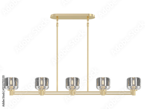 RH DEMARET LINEAR CHANDELIER - Elegant Lighting Fixture Against Black Background photo