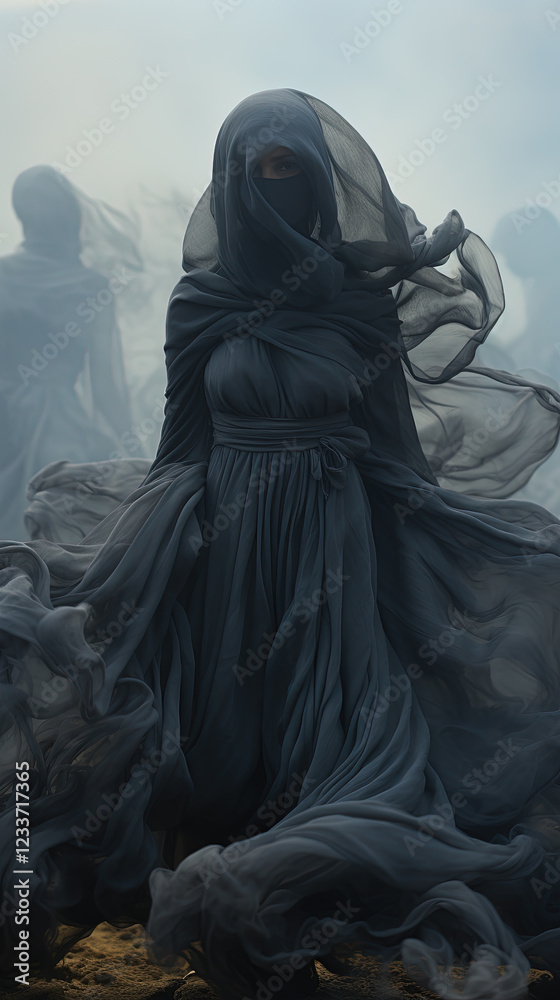 closeup of translucent helly alien in Egyptian desert covered in fog in some clouds closeup of translucent helly alien in Egyptian desert covered in fog in some clouds