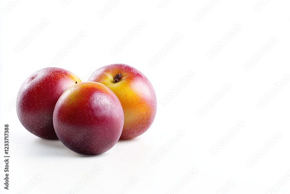 Ripe plums studio shot, white background, food photography Ripe plums studio shot, white background, food photography