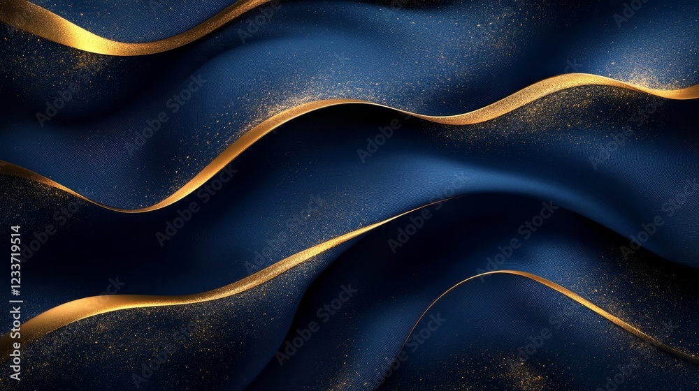 Obraz premium an abstract image of navy blue fabric with sparkling gold lines running through it, creating a modern and sophisticated backdrop. The shimmering gold lines contrast beautifully with the rich blue.