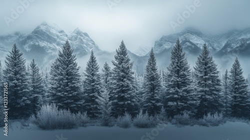 Trees covered by heavy snow in winter forest