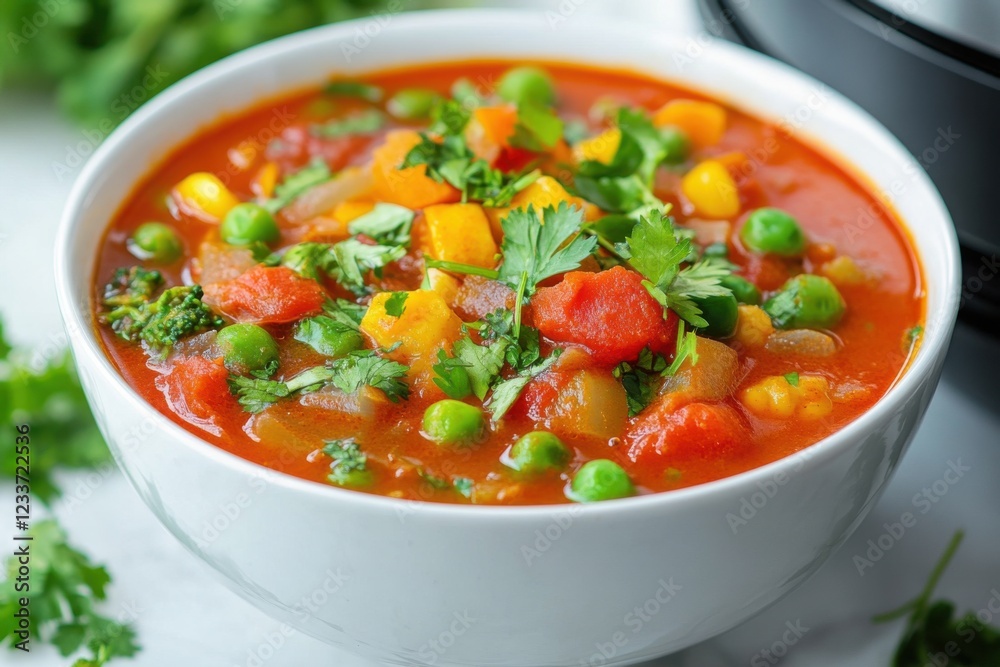 Fresh Vegetable Curry in Instant Pot Bowl with Herbs Fresh Vegetable Curry in Instant Pot Bowl with Herbs