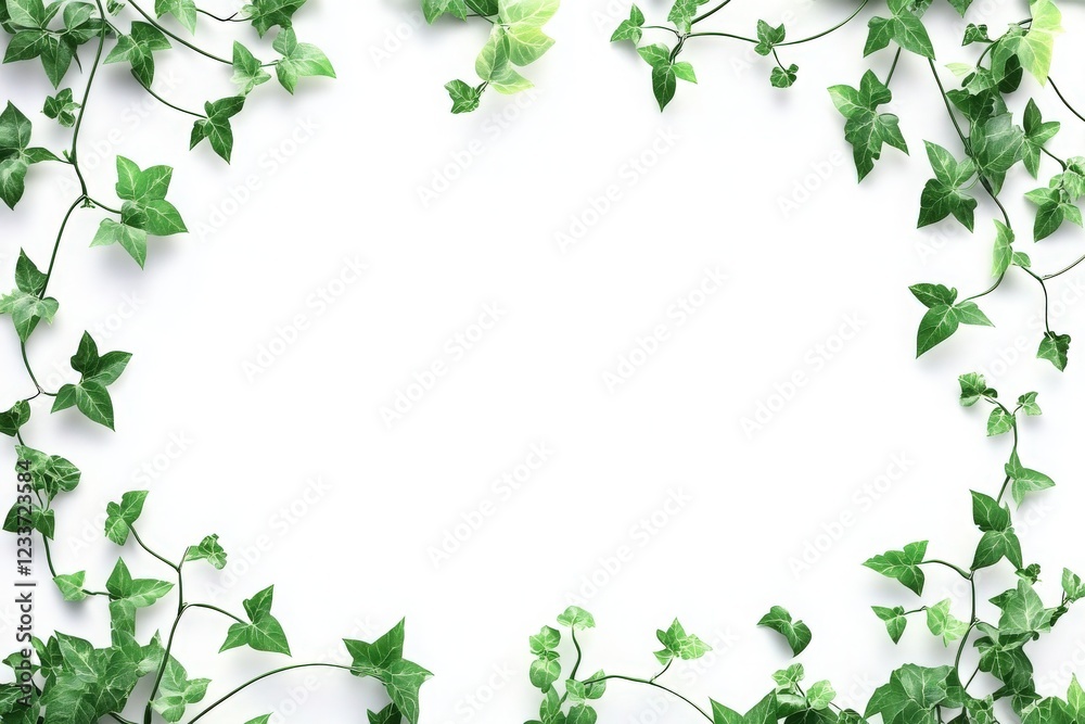 A sleek emerald green rectangular border, elegantly intertwined with lush ivy vines, set against a clean white background, providing generous negative space for branding or creative design A sleek emerald green rectangular border, elegantly intertwined with lush ivy vines, set against a clean white background, providing generous negative space for branding or creative design