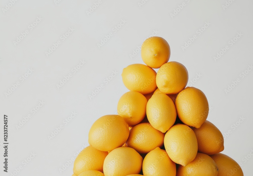 Fresh Vibrant Lemons Piled in a Pyramid Shape Against a Light Background for Culinary or Design Use Fresh Vibrant Lemons Piled in a Pyramid Shape Against a Light Background for Culinary or Design Use