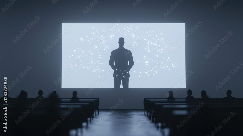 Obraz premium Presentation in Dark Room with Abstract Screen Display