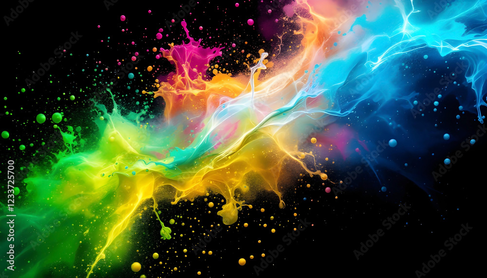 Electric neon splashes against a dark background create a striking futuristic vibe with dynamic bold glowing colors Electric neon splashes against a dark background create a striking futuristic vibe with dynamic bold glowing colors