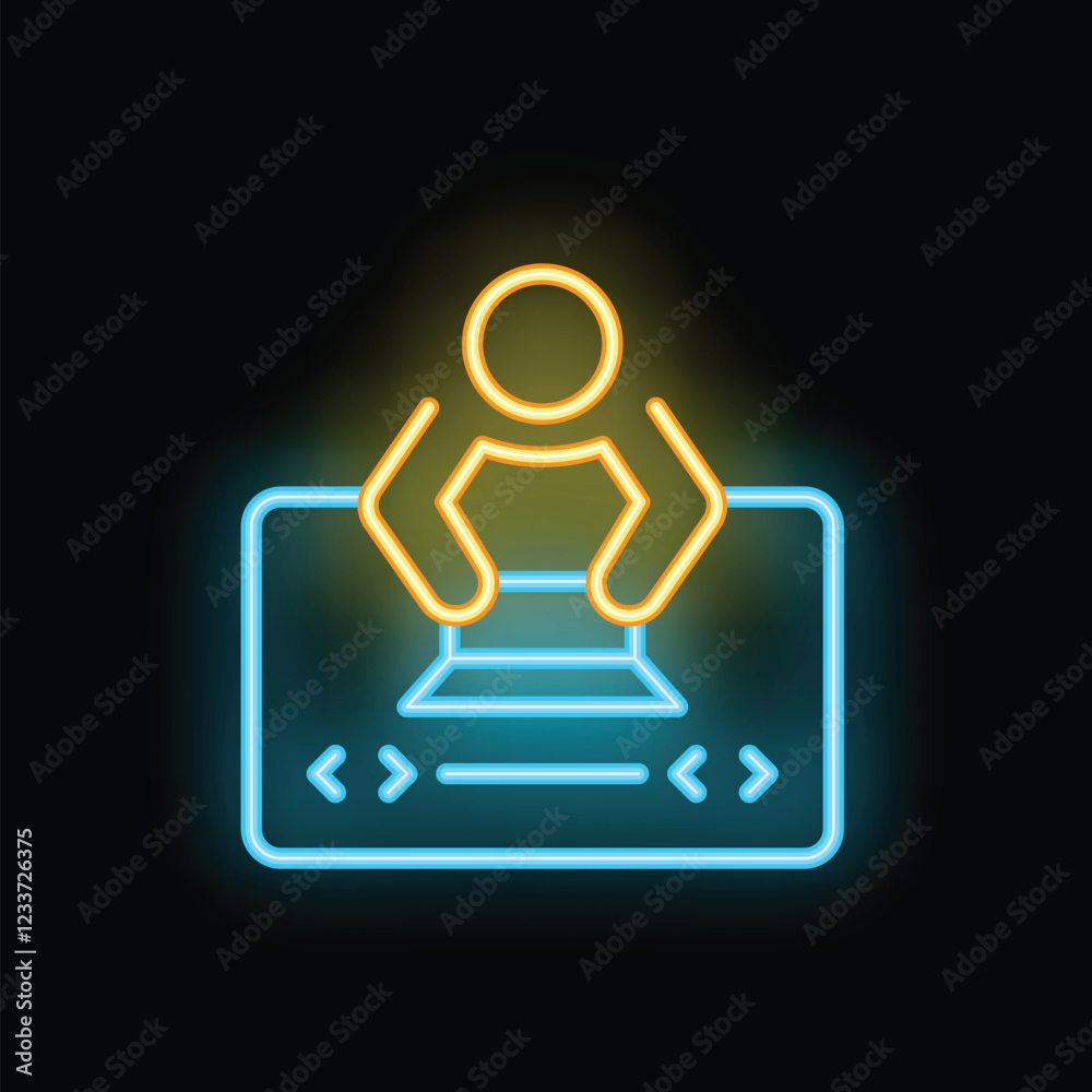 Person voting putting paper in ballot box neon sign icon on black background Person voting putting paper in ballot box neon sign icon on black background