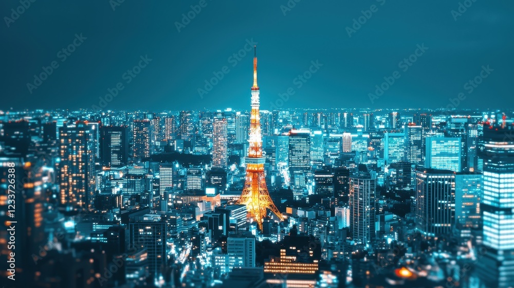Obraz premium Tokyo Cityscape at Night with Tower Illumination