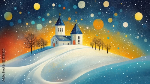 Church and winter forest covered by heavy snow.