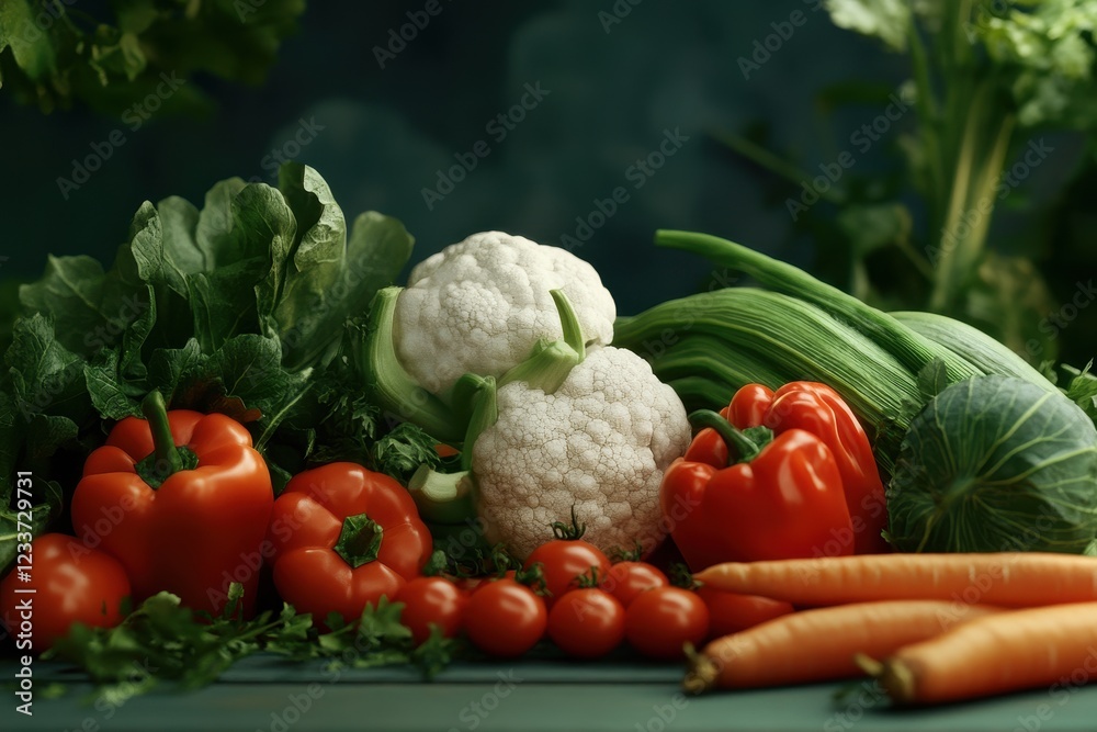 Fresh vegetables harvest on rustic table, dark background, healthy food Fresh vegetables harvest on rustic table, dark background, healthy food