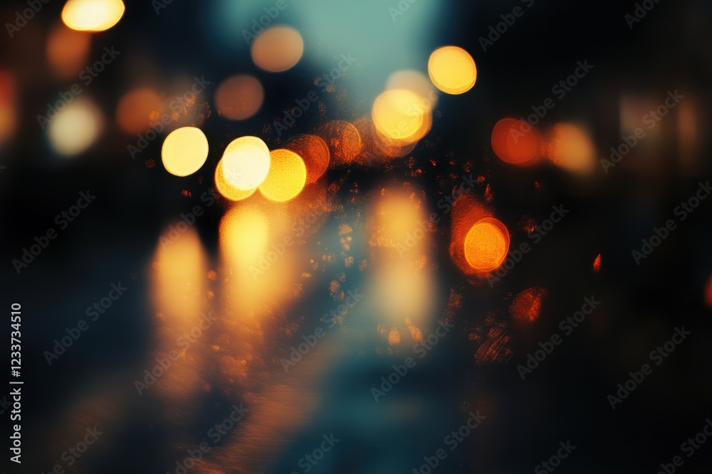 Rainy night city bokeh, blurred streetlights, traffic, background design Rainy night city bokeh, blurred streetlights, traffic, background design