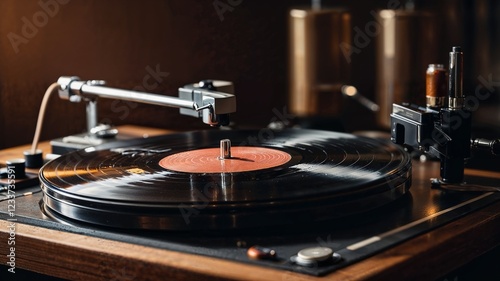 Vintage Vinyl Record Playing on a Turntable Player