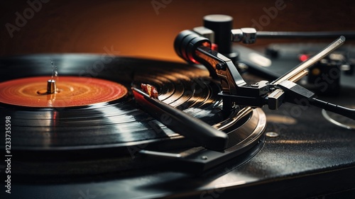 Vintage Vinyl Record Playing on a Turntable Player