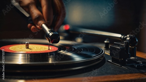 Vintage Vinyl Record Playing on a Turntable Player