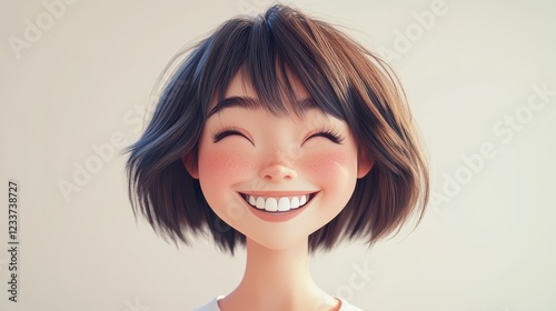 A cheerful cartoon character man confidently standing and pointing a finger while smiling. photo