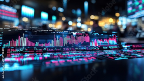 Wallpaper Mural Financial data analysis on digital screens in trading room Torontodigital.ca