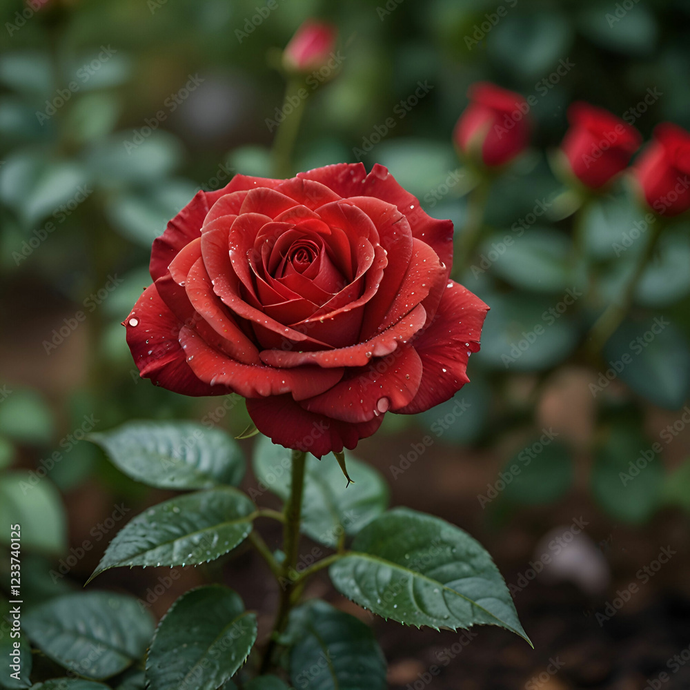 Close-Up of a Red Rose Blooming in the Garden Close-Up of a Red Rose Blooming in the Garden