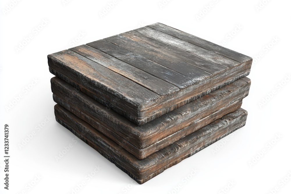 Weathered wood planks stacked, studio shot, white background, design element Weathered wood planks stacked, studio shot, white background, design element