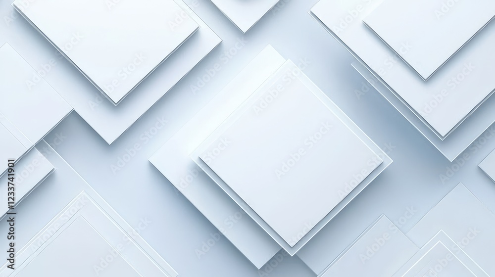 Fototapeta premium A clean and modern abstract background featuring layered white geometric shapes with subtle shadows.