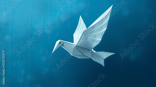 Serene Origami Dove: A Peaceful Flight in Blue photo