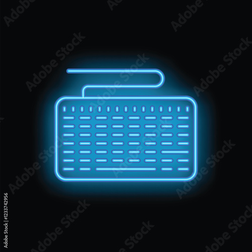 Blue neon sign depicting a vintage radio receiver on a black background, great for any project needing a retro touch