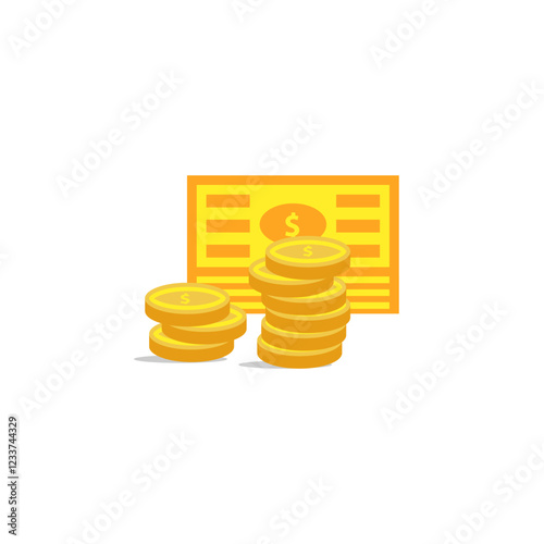 Gold Coin icons. Stack of money. Finance, investment and savings concept. Game elements. Golden penny cash pile. Treasure heap. Cartoon creative design objects. Vector illustration