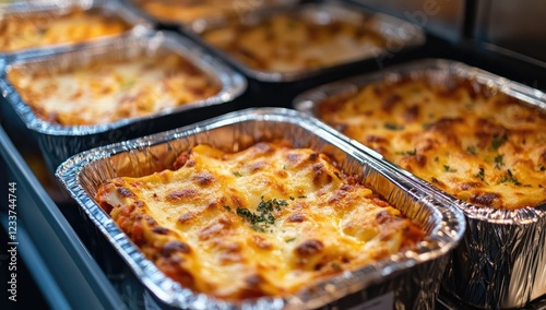 Delectable Layers of Cheesy Lasagna in Foil Trays