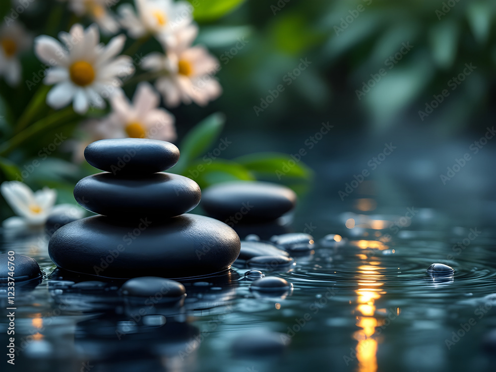 Tranquil Spa Background with Zen Stones, Water, and Relaxing Atmosphere - Generated by AI Tranquil Spa Background with Zen Stones, Water, and Relaxing Atmosphere - Generated by AI