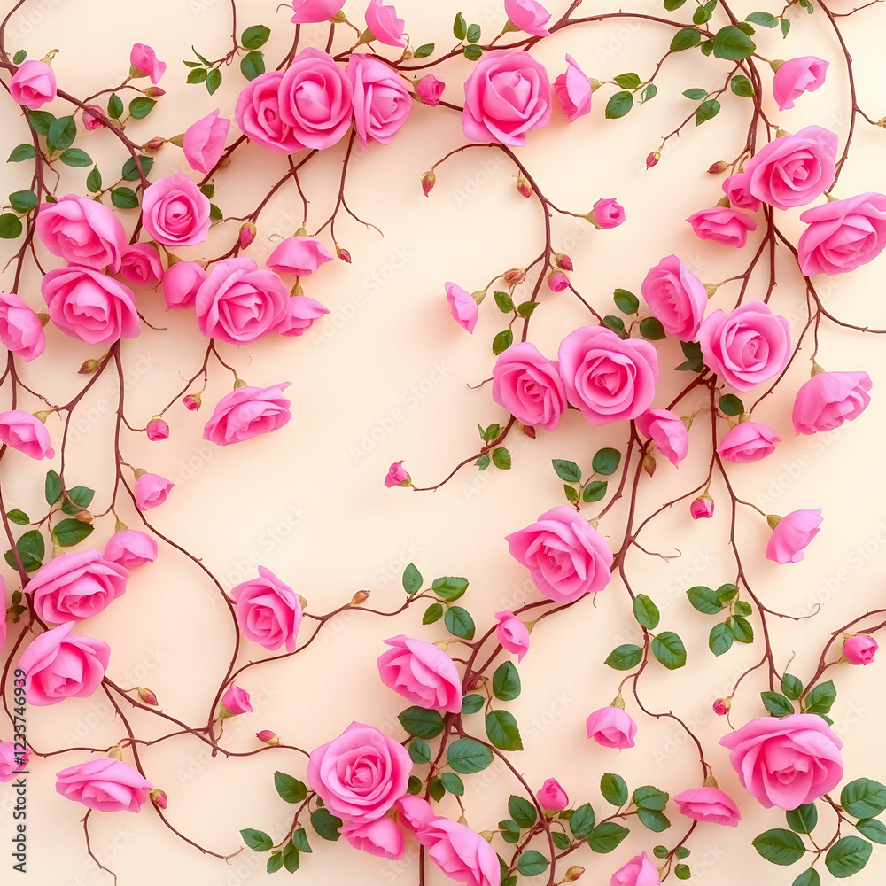 Fototapeta premium Pink Rose Vine Creating a Beautiful Background
