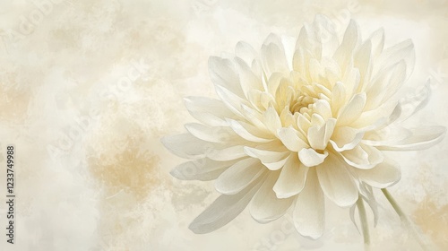 A delicate white watercolor illustration of a chrysanthemum, representing an autumn flower, set against a light background.