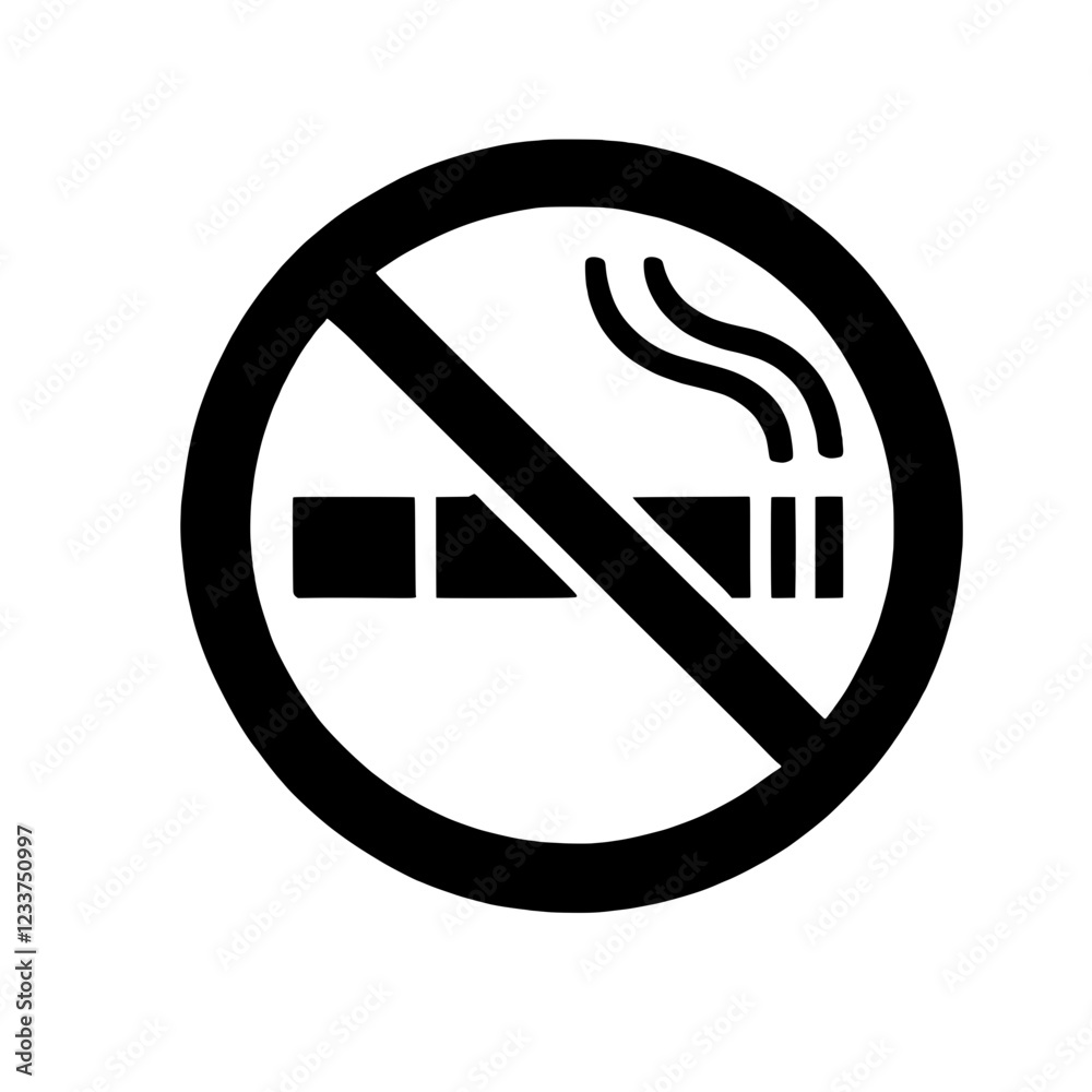 No Smoking Sign: A bold, graphic no smoking symbol, featuring a cigarette crossed out within a circle, clearly communicates a smoke-free environment. No Smoking Sign: A bold, graphic no smoking symbol, featuring a cigarette crossed out within a circle, clearly communicates a smoke-free environment.