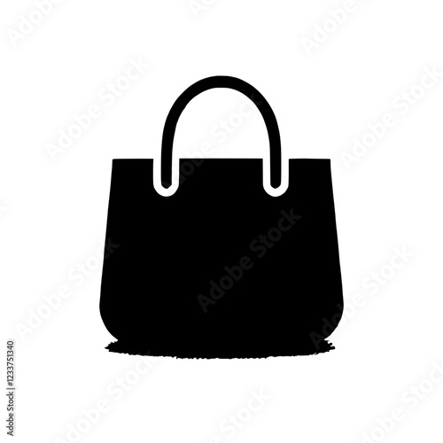 Shopping Bag Icon: A simple yet elegant silhouette of a shopping bag, perfect for showcasing online shopping, retail, and commerce. The black and white design adds a timeless feel.