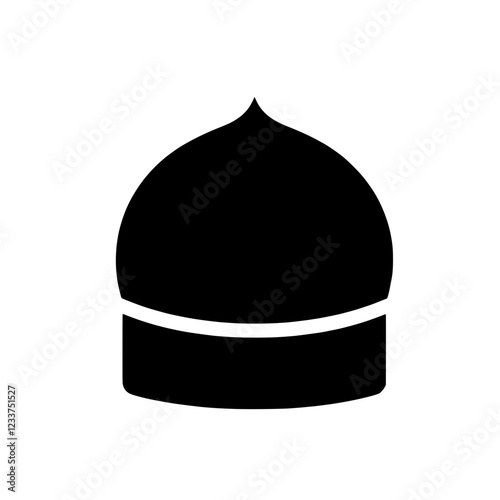 Kufi Cap Icon: A simple, bold black silhouette of a traditional Kufi cap, a timeless symbol of Islamic culture. The design is minimalist and easily adaptable to various applications.