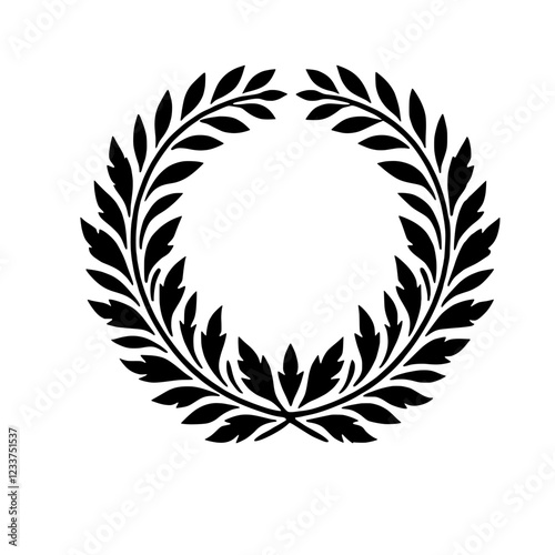 Laurel Wreath Emblem: A classic black and white illustration of a laurel wreath, symbolizing victory, achievement, and honor. Perfect for adding a touch of elegance and prestige to your designs. 