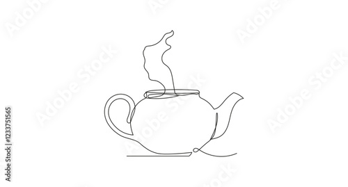 Open ceramic teapot with steam on a background