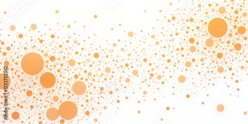 A captivating canvas of varied-sized, multiform orange dots dances across a pristine white expanse, each dot uniquely placed, creating an eye-catching, dynamic mosaic