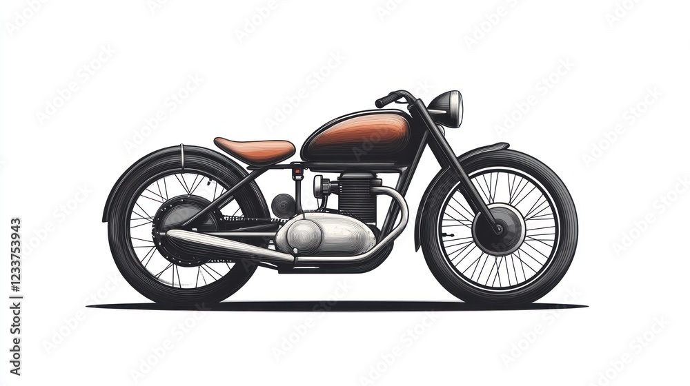 Obraz premium Classic motorcycle, side profile, white background, vintage design, for website banner
