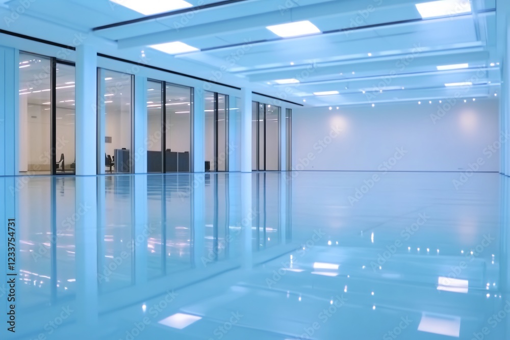 Polished floor reflects modern office Polished floor reflects modern office