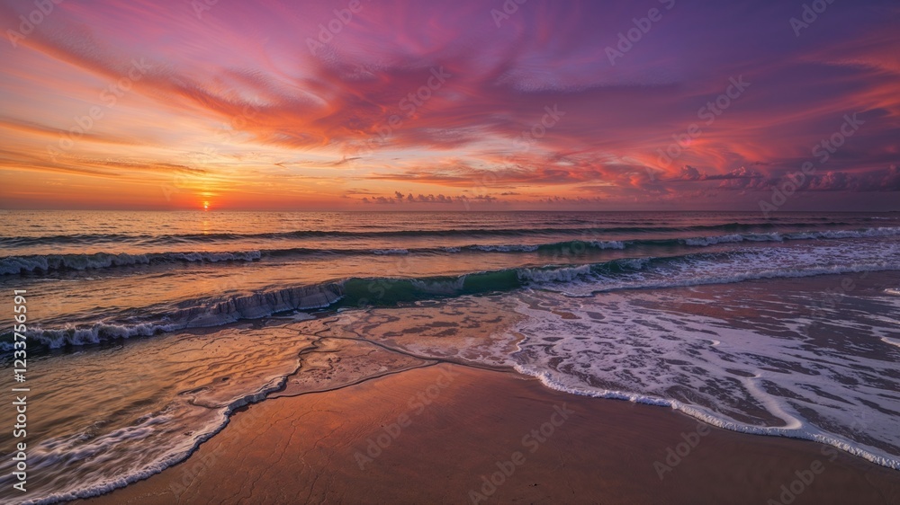 Obraz premium Beautiful Tropical Beach Sunset with Colorful Sky and Ocean
