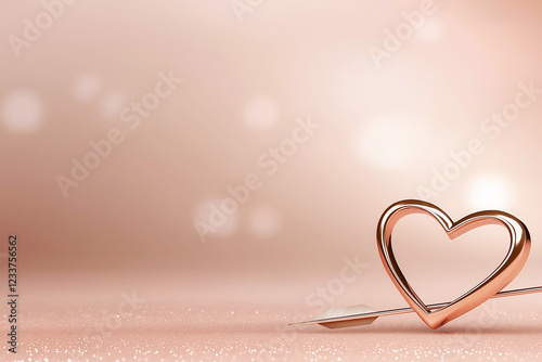 Golden heart and arrow against soft pink gradient background with delicate sparkles, space for text. Valentine's Day, love concept photo