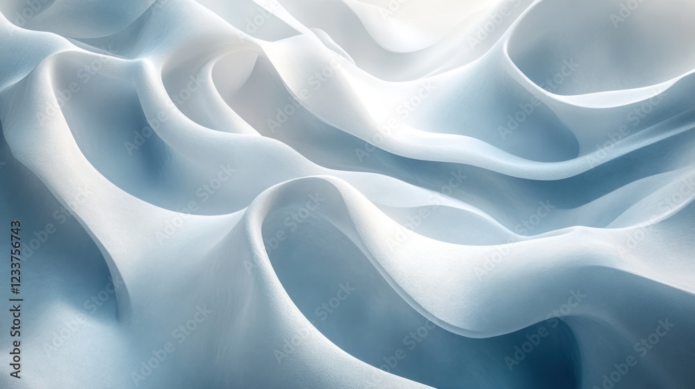 Obraz premium Blue fabric waves, flowing gently, light background, abstract design