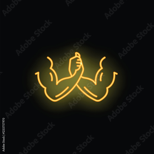 Neon sign of two strong muscular arms gripping hands arm wrestling