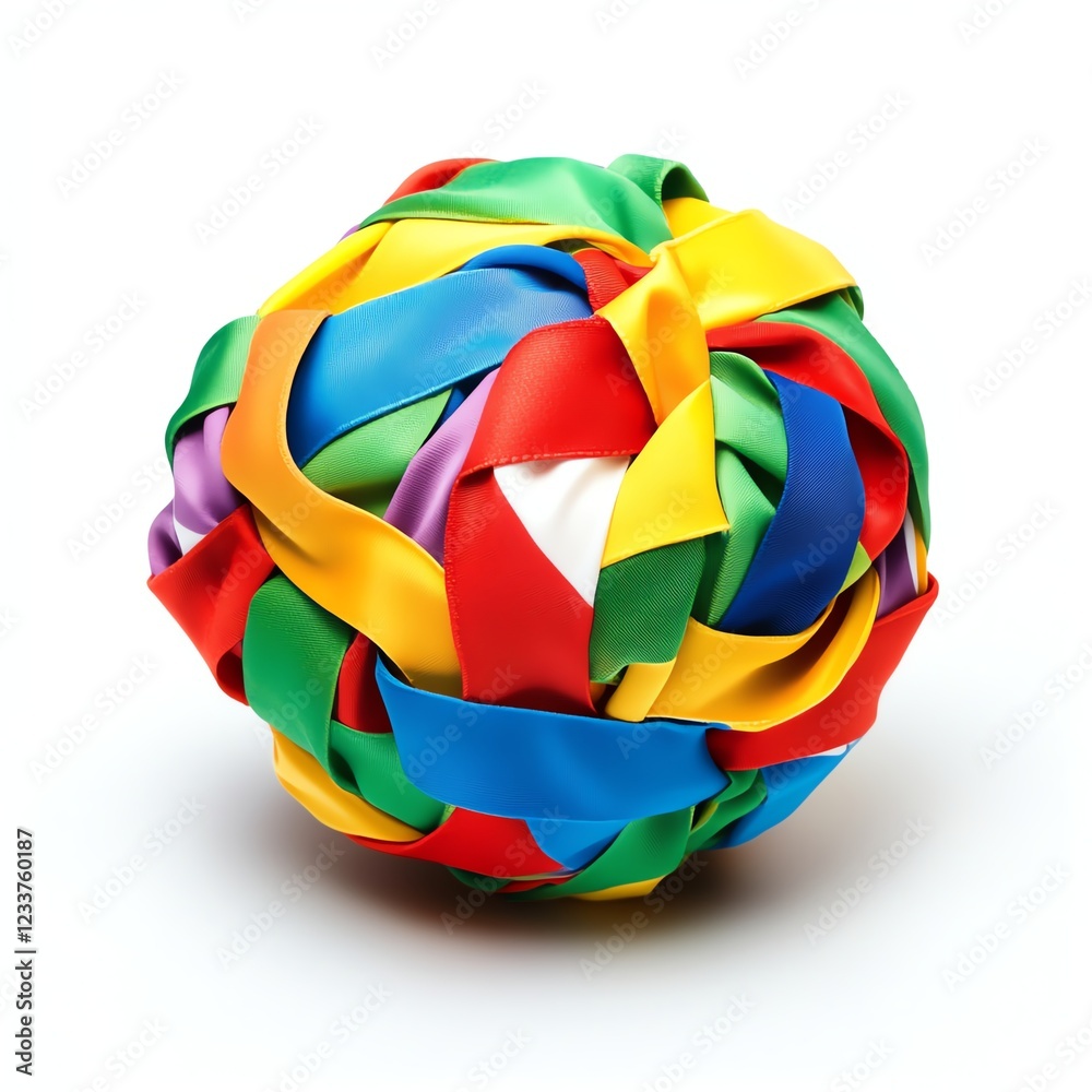 Colorful ribbon ball on a white isolated background. Colorful ribbon ball on a white isolated background.